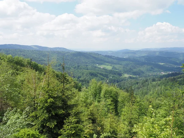 Beautiful Panorama Silesian Beskids Mountains Range Landscapes Salmopol Pass European — Fotografia de Stock