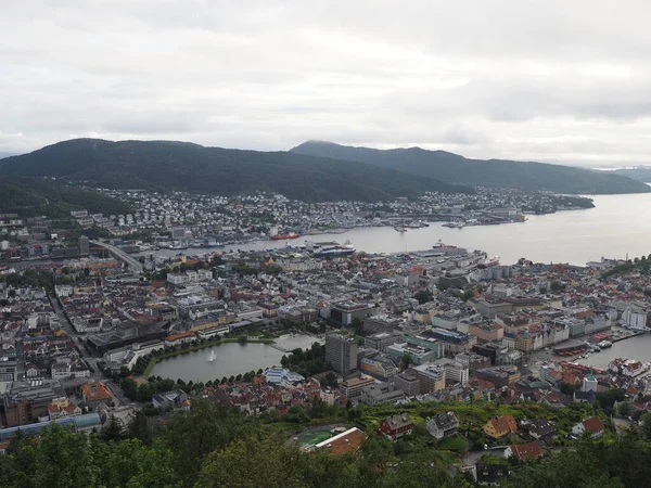 Panorama Van Europese Stad Bergen Fjord Het District Hordaland Noorwegen — Stockfoto