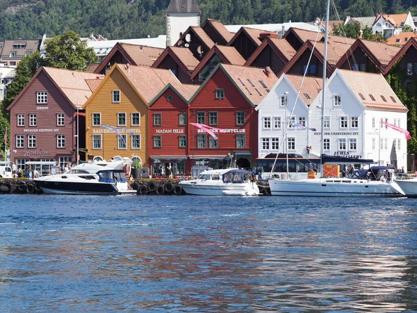 stock image BERGEN, NORWAY on JULY 2019: Colorful european city at Hordaland district in warm sunny summer day.