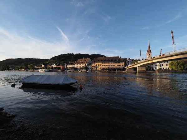 Stein Rhein Switzerland August 2018 Városkép Közúti Híddal Rajna Felett — Stock Fotó