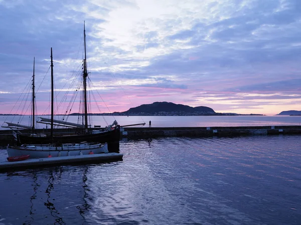 Old Wooden Ship Port European Alesund Town Romsdal Region Norway — Photo