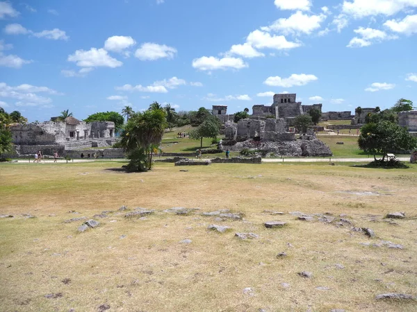 Sítio Arqueológico Beleza Com Ruínas Pedregosas Templos Maias Cidade Mexicana — Fotografia de Stock