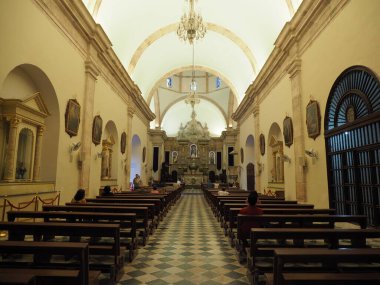 SAN FRANCISCO de CAMPECHE, MEXICO on FEBRUARY 2018: Interior of cathedral in mexican city with cloudy sky in warm day at evening, North America.