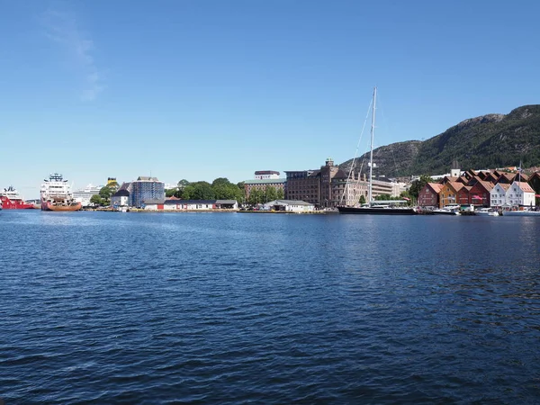 Port European Bergen City Hordaland District Norway Clear Blue Sky — 스톡 사진