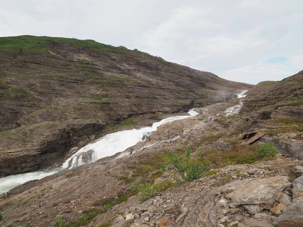 Wild Waterfall Svartisvatnet Lake European Svartisen Glacier Nordland County Norway — Stockfoto