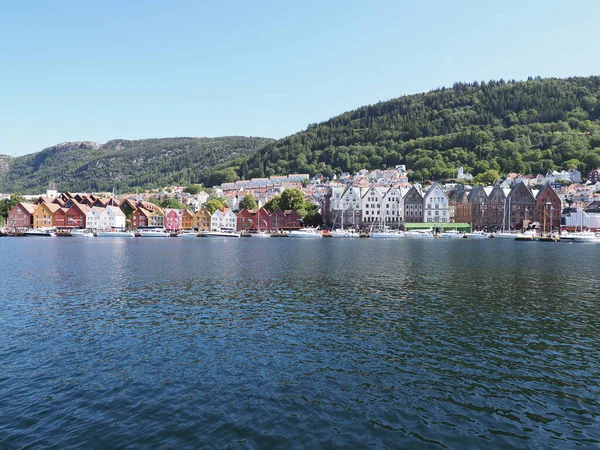 Scenic Townscape European Bergen City Hordaland District Norway Clear Blue — 스톡 사진