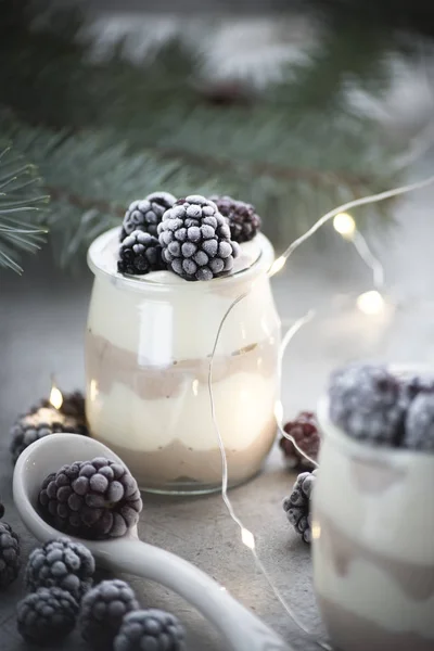 Winter Milk Dessert Frozen Blackberry — Stock Photo, Image