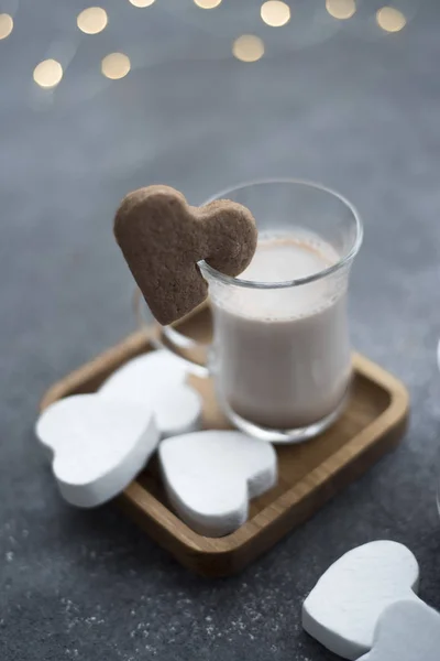 cup with cocoa and cookie-heart. Valentine\'s Day