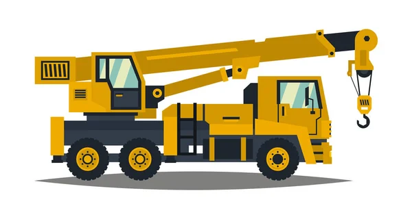 Grúa de camión. Amarillo, aislado sobre fondo blanco. Maquinaria de construcción. Ilustración vectorial. Estilo plano — Archivo Imágenes Vectoriales