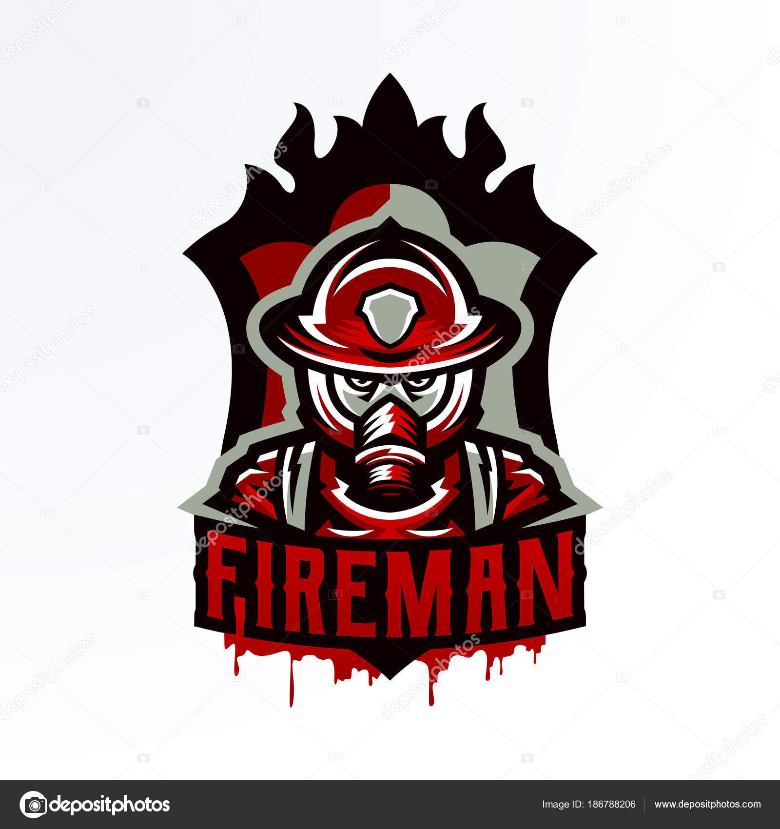Colorful Emblem Sticker Badge Logotype Of A Firefighter In A Gas Mask Rescue Unit Protective Equipment Uniform Fire Service Shield Lettering Vector Illustration Printing On T Shirts Stock Vector C Kostymo 186788206