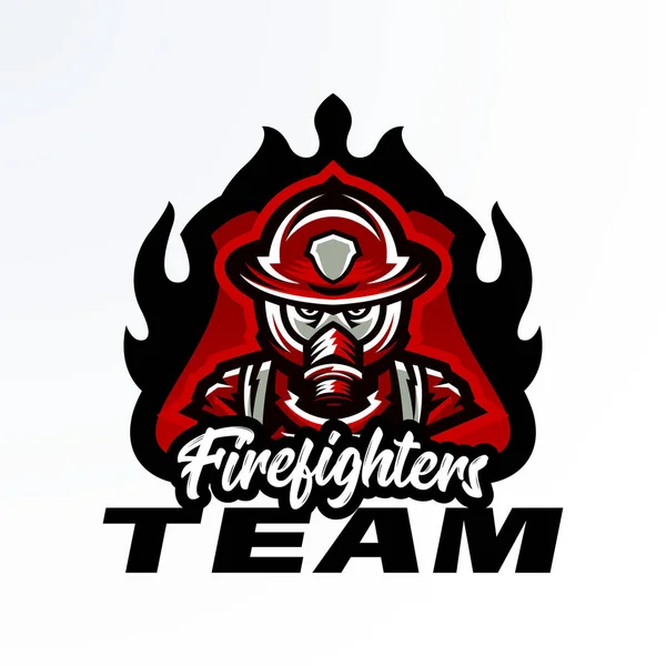 Kleurrijke embleem sticker, badge, logo van een brandweerman in een gasmasker. Rescue eenheid, beschermingsmiddelen, uniform, brand, service, schild, belettering. Vectorillustratie, afdrukken op T-shirts — Stockvector