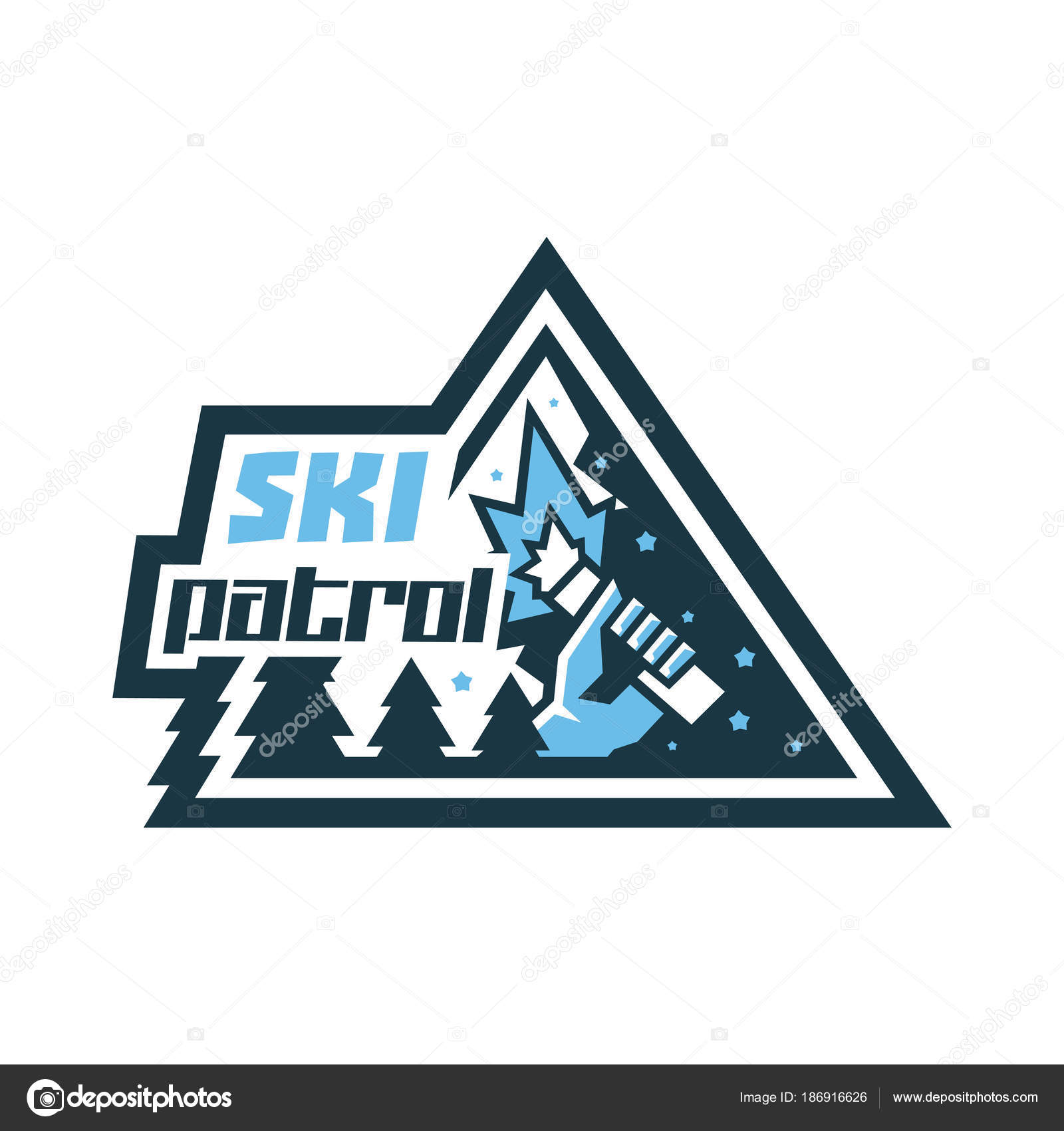 Logo ski patrol. The emblem etiquette icon. In his hand a burning