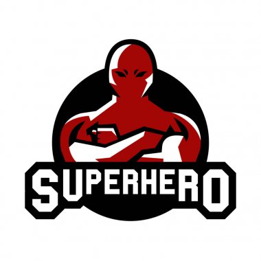 Logo Süpermen. Süper kahraman kostümü. Defender'ı şehir. Adalet savaşçısı. Vektör çizim. Düz stil