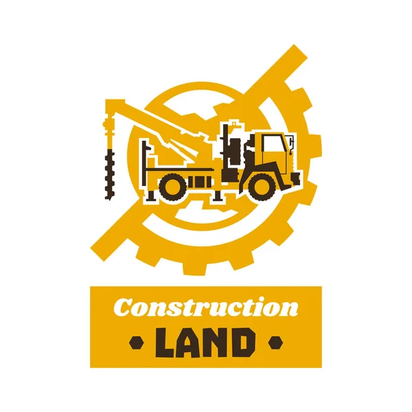 Logo du matériel de construction. Globe, terre, équipement. Camion de forage. L'excavation des terres. Illustration vectorielle. Style plat . — Image vectorielle