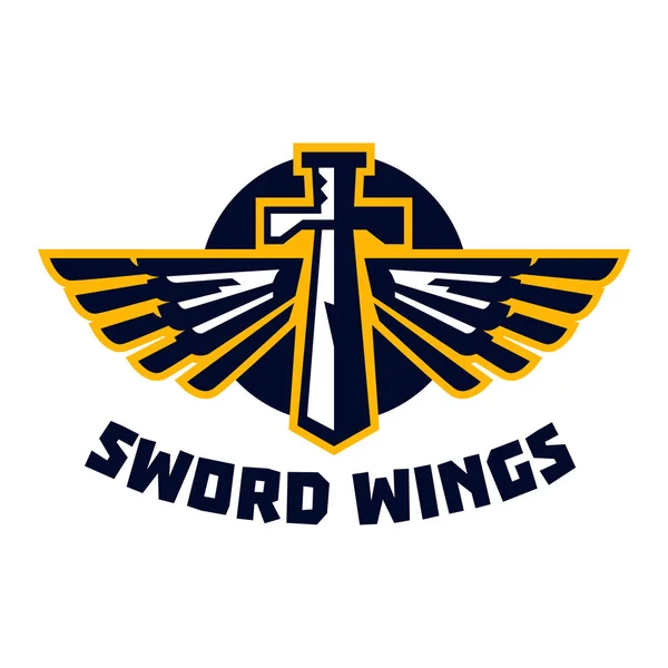 Logo sword wings. Steel arms. The emblem on the topic of the Middle Ages. Vector illustration. Flat style — Stock Vector