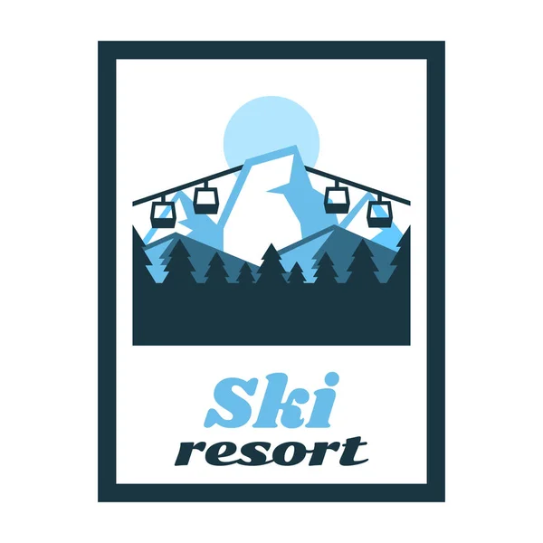 Logo skiresort. Label, stempel. Winterlandschap, sneeuw bergen, til de berg, fotografie, hout. Sport levensstijl. Vectorillustratie — Stockvector