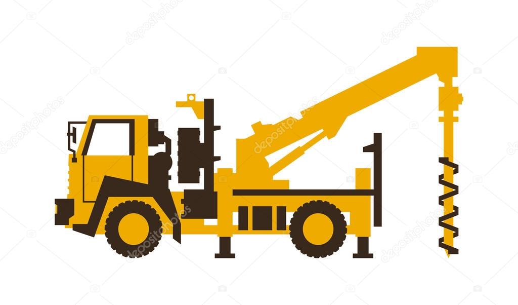 Icon drilling truck. Construction machinery. Vector illustration. Sleek style.