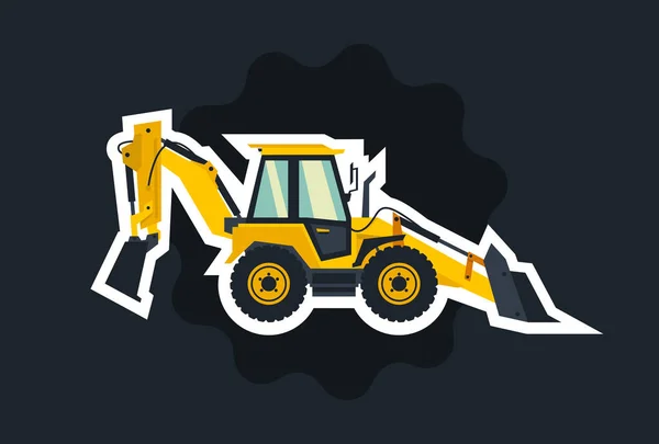 Pemuat backhoe kuning. Objek mengitari garis putih pada latar belakang gelap. Mesin-mesin konstruksi. Peralatan khusus. Ilustrasi vektor . - Stok Vektor