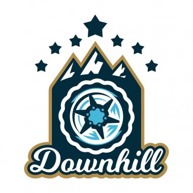 Logo disk fren dağ bisikleti. Yedek parça, tamir ve bakım. Yokuş aşağı ve dağ. Vektör çizim. Düz stil