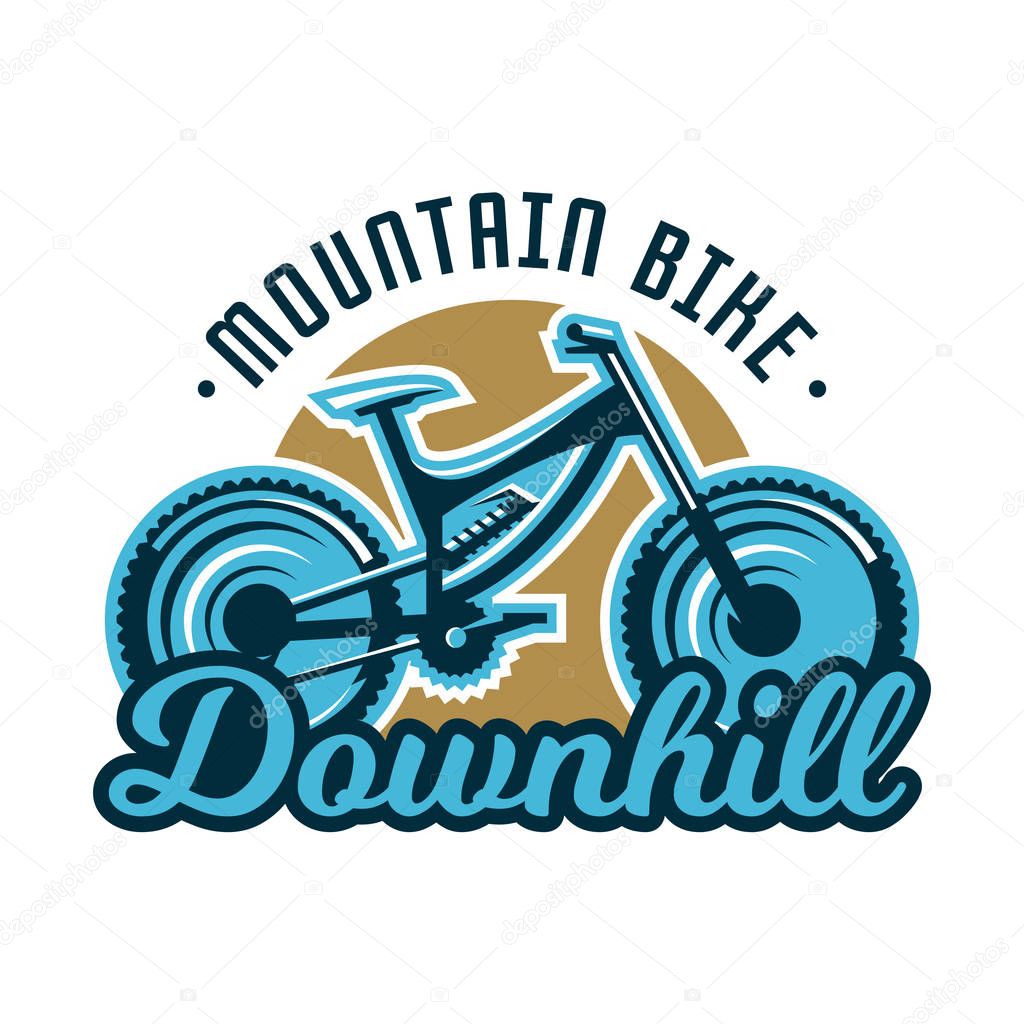 Logo mountain bike. Downhill. Subject extreme sport. Vector illustration. Flat style