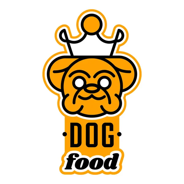Logotipo sobre o tema da comida para cães. Bulldog Inglês com uma coroa. Cuidar de um animal de estimação. Ilustração vetorial. Estilo de linha — Vetor de Stock