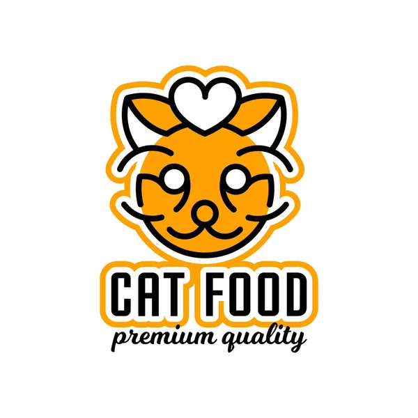 Logotipo sobre o tema da comida para gatos. A cabeça do gato, coração. Ilustração vetorial. Estilo de linha . — Vetor de Stock