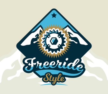 Logo Bisiklet Zincir Dişli. Yedek parça Bisiklet ve dağ sayısı arması. Aşırı spor. Freeride, yokuş aşağı, cross-country. Rozetleri kalkan, yazı. Vektör çizim.