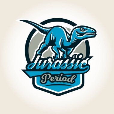 Renkli amblem, logo, Jurassic dönem Mezozoik çağın Dinozorların dünyasına kalkan bir arka plan üzerinde izole etiket. Vektör çizim, t-shirtler için yazdırma