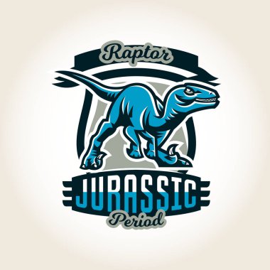 Renkli amblem, logo, Jurassic dönem Mezozoik çağın Dinozorların dünyasına kalkan bir arka plan üzerinde izole etiket. Vektör çizim, t-shirtler için yazdırma