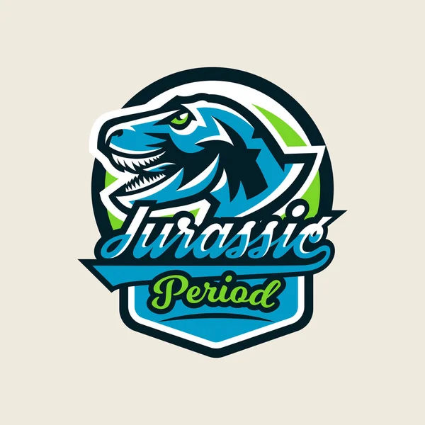 Colourful emblem, logo, label the dinosaur of the Jurassic period of the Mesozoic era is isolated on a background of the shield. Vector illustration. — Stock Vector