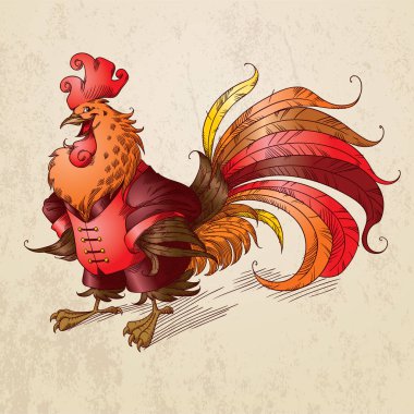 Oyma karikatür Çince Zodyak horoz, renkler