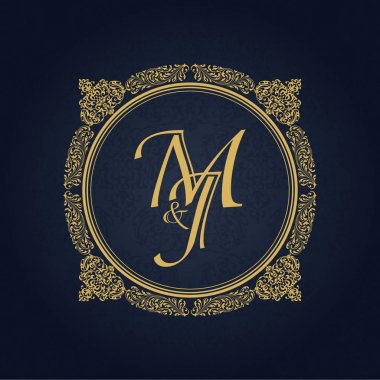 Zarif çiçek kontur monogram tasarım şablonu için bir veya iki mektup. Monogram düğün. İş işareti, monogram kimlik Restoran, butik, otel, Hanedan, kuyumculuk için.
