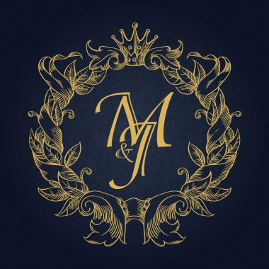Zarif çiçek kontur monogram tasarım şablonu için bir veya iki mektup. Monogram düğün. İş işareti, monogram kimlik Restoran, butik, otel, Hanedan, kuyumculuk için.