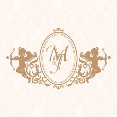 İçin bir ya da iki mektup tanrılarının zarif çiçek kontur monogram tasarım şablonu. Monogram düğün. İş işareti, monogram kimlik Restoran, butik, otel, Hanedan, kuyumculuk için.