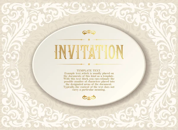 Convite retro ou cartão de casamento com fundo de damasco e elementos florais elegantes — Vetor de Stock