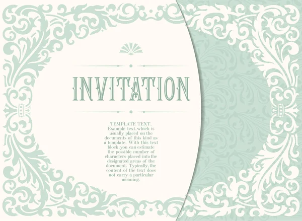 Convite retro ou cartão de casamento com fundo de damasco e elementos florais elegantes — Vetor de Stock