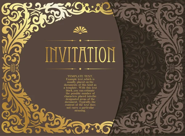 Invitation rétro ou carte de mariage avec fond damassé et éléments floraux élégants — Image vectorielle