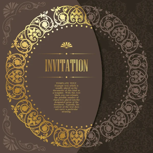 Invitation rétro ou carte de mariage avec fond damassé et éléments floraux élégants — Image vectorielle