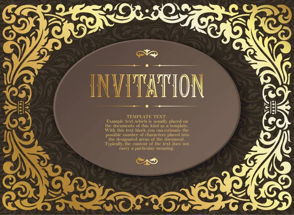 Retro inbjudan eller bröllop kort med damast bakgrund och eleganta blommiga inslag Stockvektor