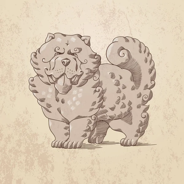 Grabado Dibujos Animados Perro Zodiaco Chino Sepia — Vector de stock