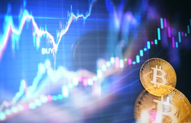 Yerel finans bankacılığı bitcoin kripto para birimi ile, hat ödeme engelleme zinciri dağıtım kavramı üzerinde.