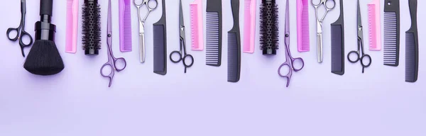 Eleganti Forbici Pettini Barbiere Professionali Concetto Salone Parrucchiere Set Strumenti — Foto Stock