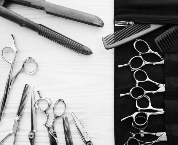 Ciseaux Peignes Professionnels Élégants Coiffeur Concept Salon Coiffure Ensemble Outils — Photo