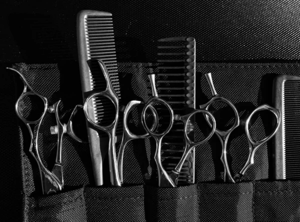 Ciseaux Peignes Professionnels Élégants Coiffeur Concept Salon Coiffure Ensemble Outils — Photo