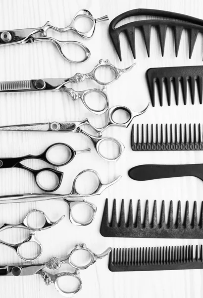 Stilvolle Professionelle Friseurscheren Und Kämme Friseursalon Konzept Friseur Werkzeug Set Stockbild