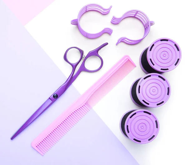 Stilvolle Professionelle Friseurscheren Und Kämme Friseursalon Konzept Friseur Werkzeug Set Stockbild