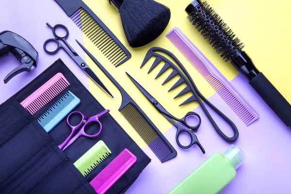 Stilvolle Professionelle Friseurscheren Und Kämme Friseursalon Konzept Friseur Werkzeug Set Stockbild