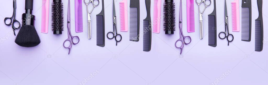 Stilvolle Professionelle Friseurscheren Und Kämme Friseursalon Konzept Friseur Werkzeug Set Stockfoto