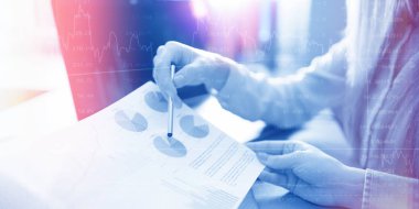 Business People Meeting Planning Analysis Statistics Brainstorming abstract background. Finance stock market strategy concept