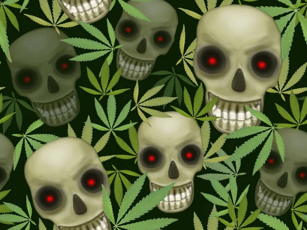 Kafatasları ve marihuana ile kusursuz desen.